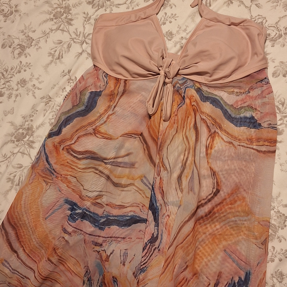 Elegant Multicolor Halter Swim Dress With Shorts